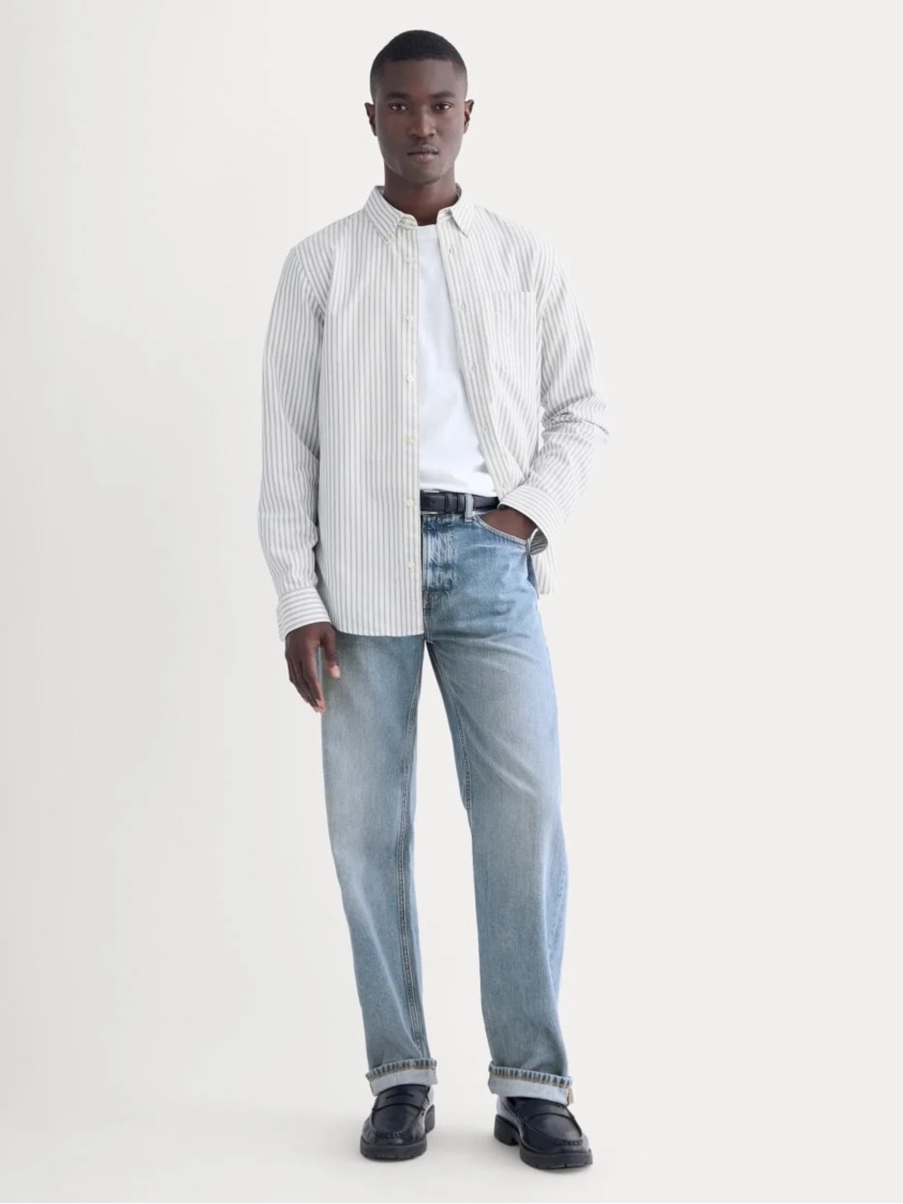 Everlane Striped Oxford Button Down Shirt Navy White Mens Medium